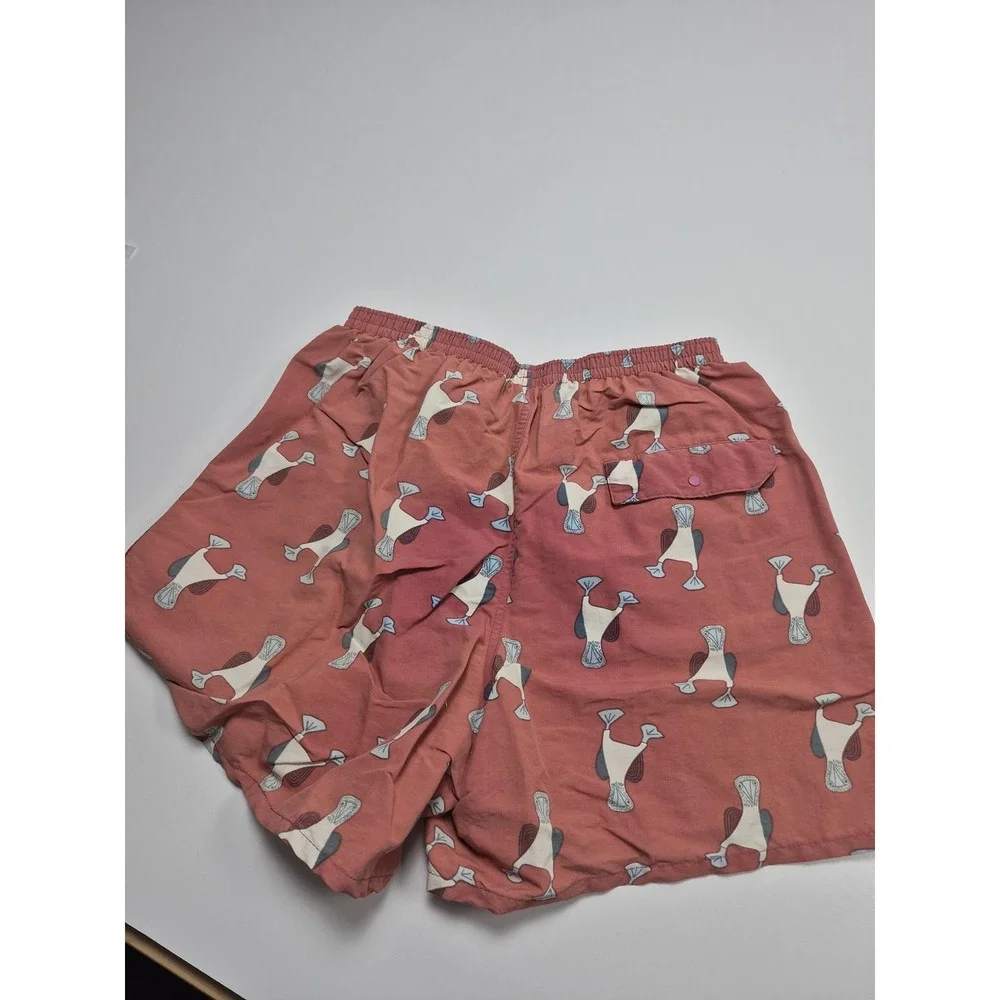 Patagonia Baggies Shorts Mens Medium Pink Fish Print Swim Trunks Lined FLAW